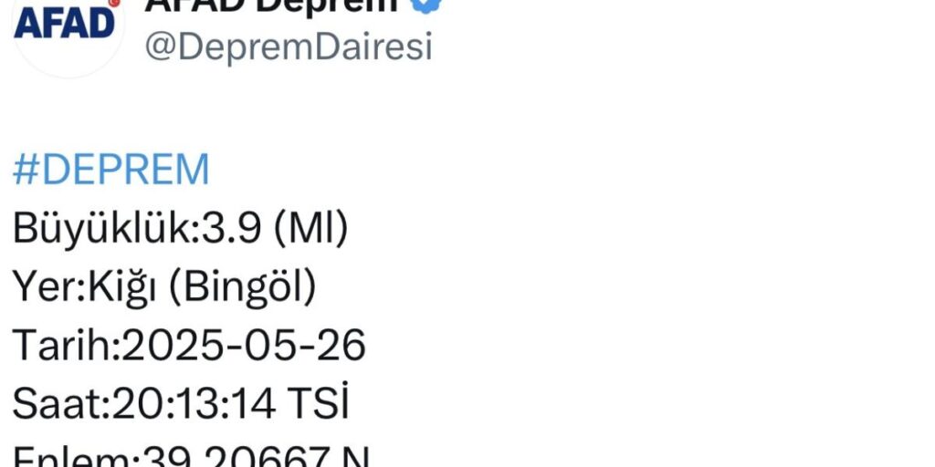 Bingöl’de 3.9 büyüklüğünde deprem