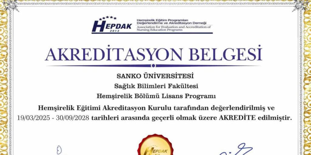 SANKO Üniversitesi hemşirelik programı yeniden akredite edildi