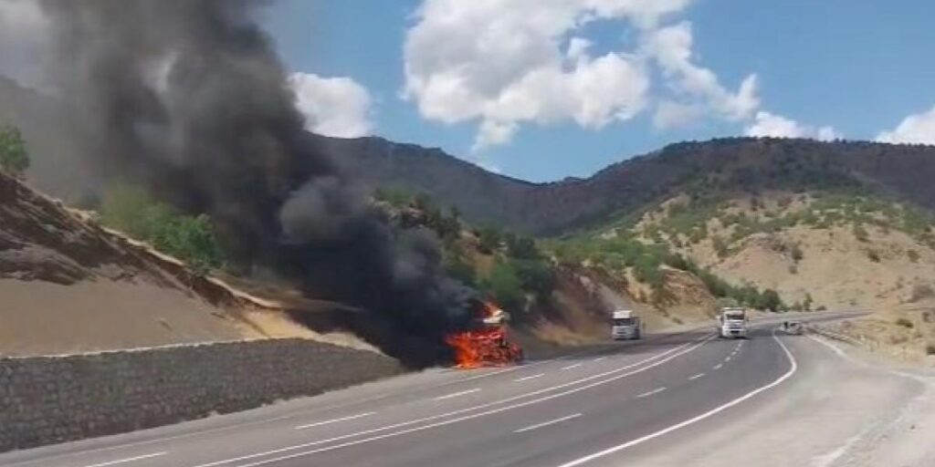Bingöl’de seyir halindeki tır alevlere teslim oldu