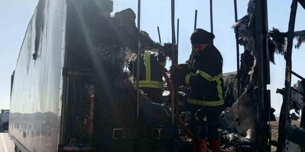 Siverek’te alev alan gıda yüklü tır, tamamen yandı