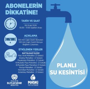 Battalgazi’de 21 Sokakta 7 Saatlik Su Kesintisi