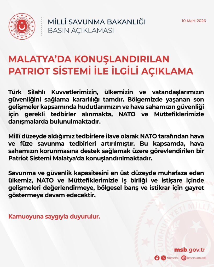 Malatya’da Patriot Hava Savunma Sistemi Konuşlandırılıyor