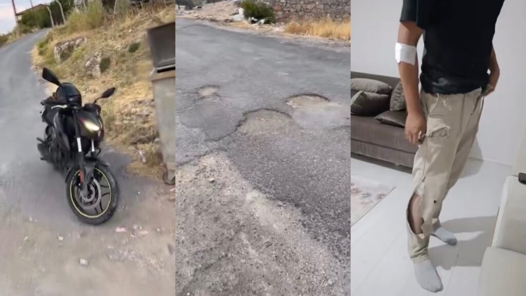 Yol Değil Tuzak: Çukura Giren Motosikletli Kaza Yaptı